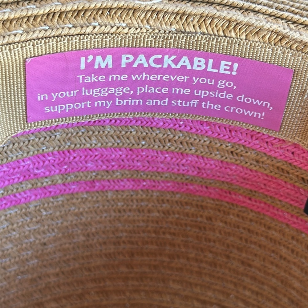 Packable pink and beige straw hat - Picture 4 of 5
